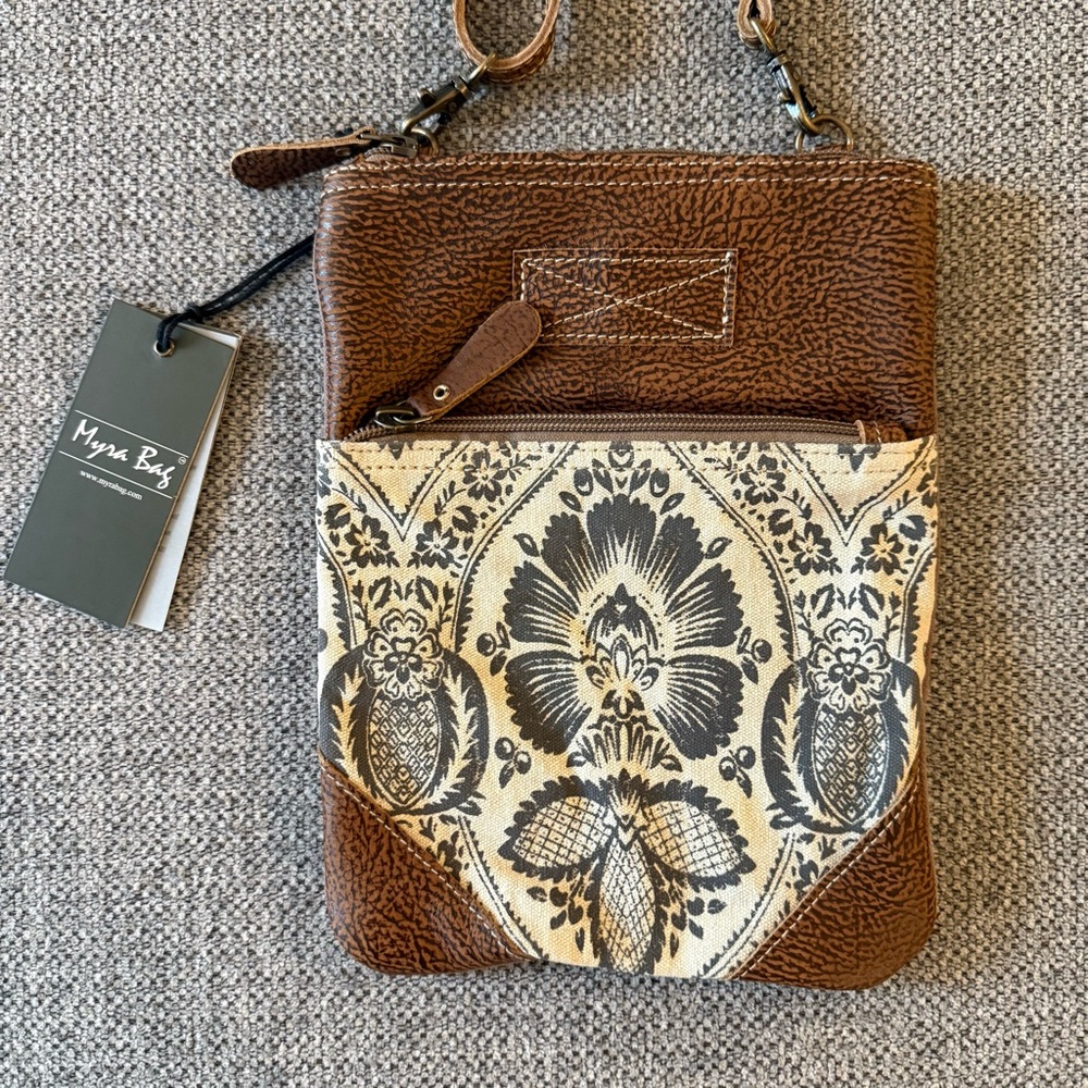 Brown and Cream Crossbody Bag